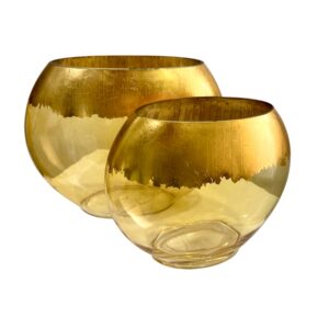 Florero Ovalado de Cristal Dorado - Juego Completo