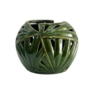 Florero Decorativo de Cristal Verde con Detalles Tipo Hoja