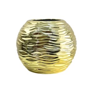 Pecera de Cristal Dorada con Diseño de Olas de Mar