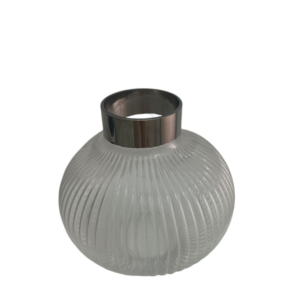 Florero Circular de Cristal Clear con Boca Ancha Plateada