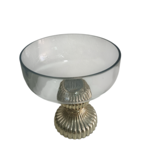 Copón Decorativo de Cristal con Boca Ancha y Base Dorada