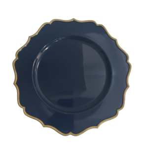 Plato Base Azul Marino con Orillas Doradas