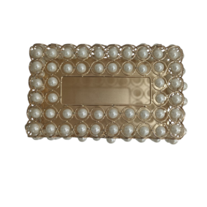 Caja Decorativa Dorada con Detalles en Perlas