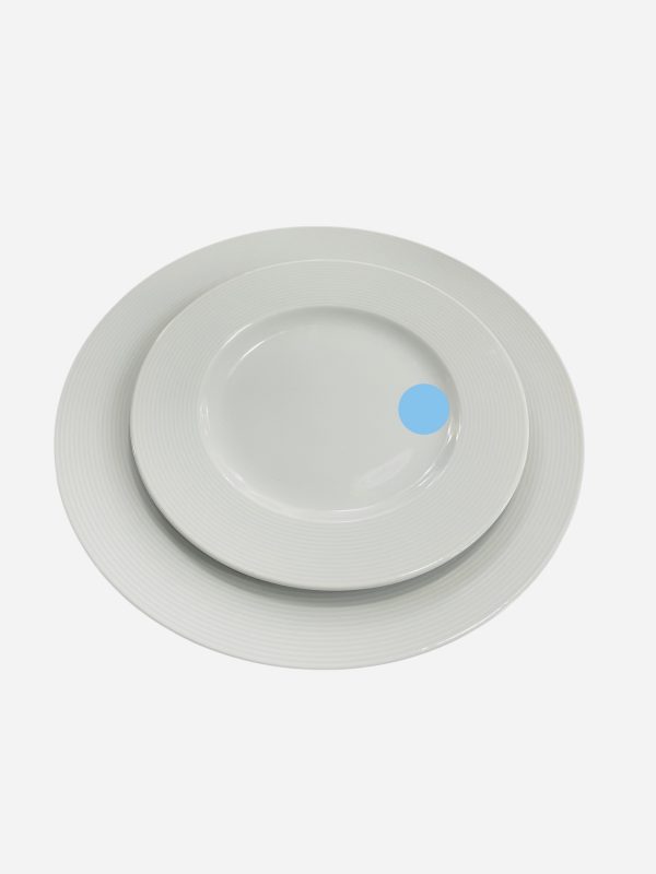 Plato de Postre  color Blanco con Rayas en el Borde # 8.25"