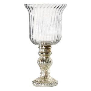 Porta Vela de Cristal Clear con Base Plateada