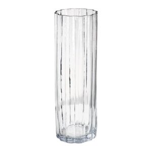 Florero de Cristal Clear con Diseño Tipo Rayado 