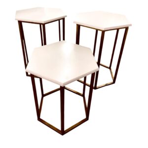 Mesa para Postre con Tope Blanco Redondo y Base Hexagonal