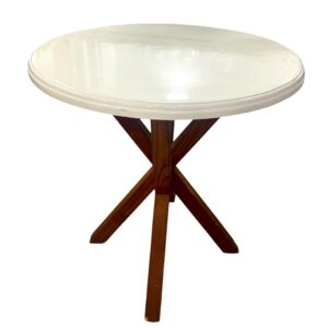 Mesa para Estación de Postre con Tope Blanco y Patas Color Madera