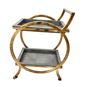 Bar Car Doble Bandeja con Ruedas Color Dorado