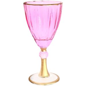 Copa de Vino Color Rosa con Bordes Dorados